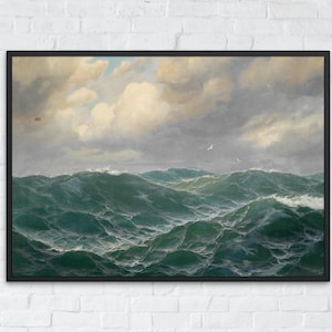 Ocean Waves Printable Art, Vintage Seascape Coastal Painting, Digital Download, Printable Wall Art, Coastal Ocean Decor, Seascape Art Print