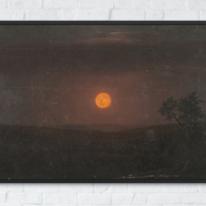 Vintage Dark Night Landscape Oil Painting, Printable Wall Art Decor, Moody Moonlight Print, Fine Art Poster, Home Decor, Instant Download