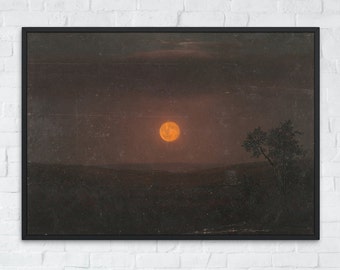 Vintage Dark Night Landscape Oil Painting, Printable Wall Art Decor, Moody Moonlight Print, Fine Art Poster, Home Decor, Instant Download