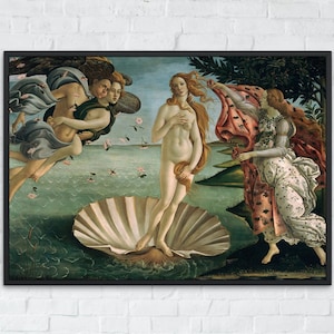Pintura de El nacimiento de Venus, Sandro Botticelli, decoración de pared imprimible, póster de paisaje famoso, arte clásico, descarga instantánea