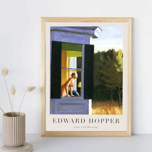 Peinture matinale de Cape Cod avec texte, Edward Hopper, décor d'art mural imprimable, impression de paysage célèbre, affiche d'art, téléchargement immédiat