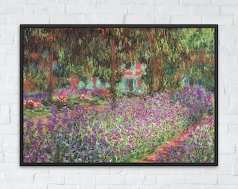 Garden with Irises Painting, Claude Monet, Printable Wall Art Decor, Famous Landscape Botanical Print, Classic Fine Art, Instant Download