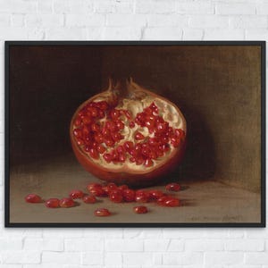 Pomegranate Vintage Fruit Painting, Antique Kitchen Digital Download, Moody Printable Wall Art, Dark Academia Decor, Classic Art Poster