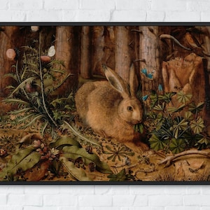 Vintage Rabbit Painting, Printable Wall Art Decor, Easter Bunny Print, Rustic Animal Fine Art Poster, Easter Home Decor Instant Download