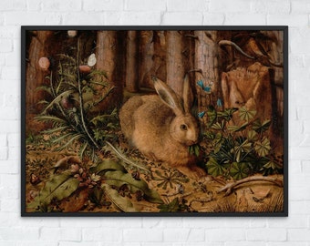 Vintage Rabbit Painting, Printable Wall Art Decor, Easter Bunny Print, Rustic Animal Fine Art Poster, Easter Home Decor Instant Download