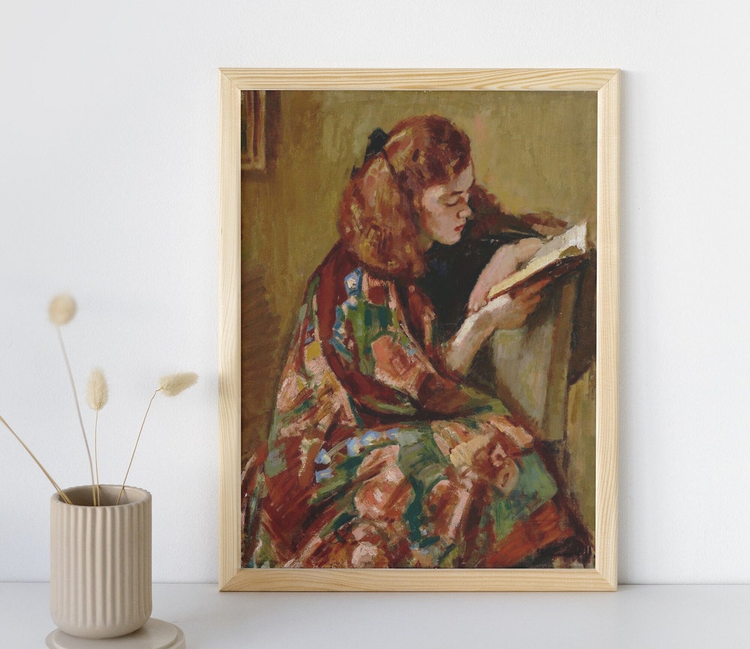 Vintage Woman Reading Oil Painting, Moody Printable Wall Art, Victorian ...