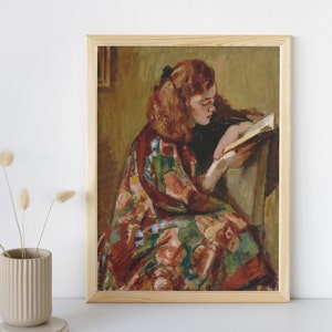 Vintage Woman Reading Oil Painting, Moody Printable Wall Art, Victorian Women Portrait Print, Antique Girl Artwork Prints, Digital Download