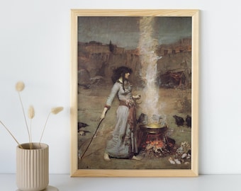 Círculo Mágico, John William Waterhouse, Arte mural imprimible, Impresión de retrato famoso, Bellas Artes Vintage clásicas, Decoración del hogar, Descarga instantánea