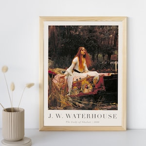The Lady of Shalott Painting with Text, John William Waterhouse, Printable Wall Art Decor, Famous Landscape Print, Fine Art Instant Download