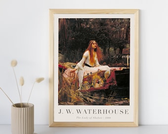 The Lady of Shalott Painting with Text, John William Waterhouse, Printable Wall Art Decor, Famous Landscape Print, Fine Art Instant Download