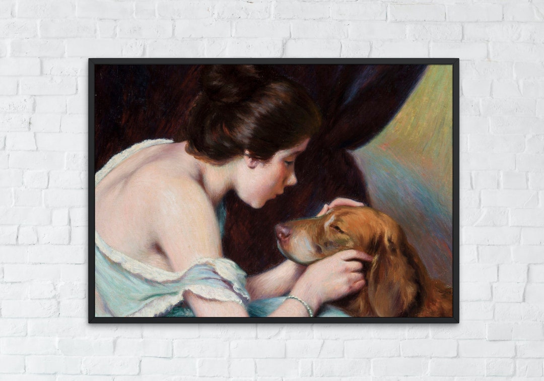 Woman and Dog Wall Art Print, Dog Fine Art, Best Friend Prints, Vintage ...