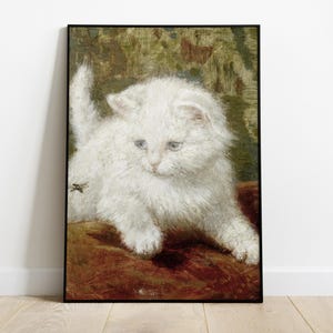 Vintage Kitten Printable Art, Cat Wall Decor, Antique Cat Painting, Printable Cat Art, Digital Cat Drawing, Vintage Animal Poster, Cat Decor