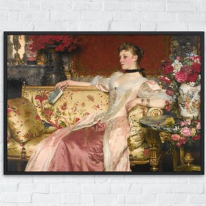 Victorian Woman Reading Art, Vintage Portrait Printable, Elegant Antique Painting, Bridgerton Digital Wall Art, Digital Printable Poster