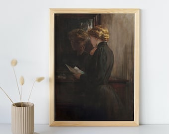 Vintage Woman Painting, Printable Wall Art, Victorian Moody Woman Portrait, Dark Fine Art Poster, Moody Home Decor Print, Instant Download