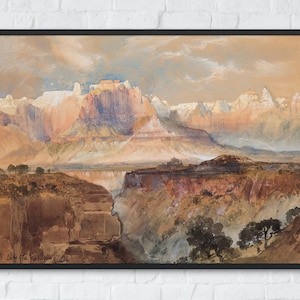 Vintage Utah Desert Landscape Painting, Printable Rustic Wall Art, Mountains Wall Decor Print, Watercolor Fine Art Poster, Instant Download