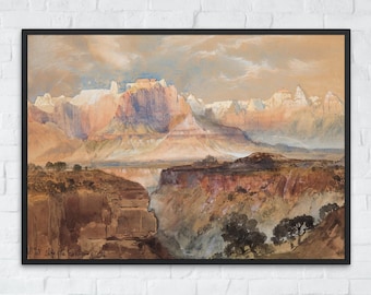 Pintura vintage de paisaje del desierto de Utah, arte rústico imprimible para pared, impresión de decoración de pared con montañas, póster de acuarela, descarga instantánea