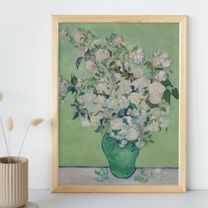Jarrón con pintura de rosas rosadas, Vincent van Gogh, arte de pared imprimible, impresión de retrato famoso, cartel clásico de bellas artes, descarga instantánea