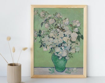 Vase with Pink Roses Painting, Vincent van Gogh, Printable Wall Art, Famous Portrait Print, Classic Fine Art Poster, Instant Download