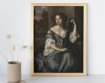 Pintura de mulher vintage, arte de parede para impressão, retrato de mulher temperamental vitoriana, pôster de belas artes escuras, impressão de decoração de casa temperamental, download instantâneo