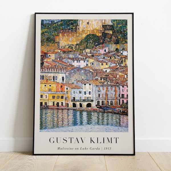 Malcesine on Lake Garda Painting with Text, Gustav Klimt, Printable Wall Art Decor, Famous Vintage Print, Fine Art Poster, Instant Download
