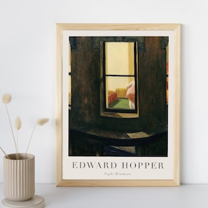 Nacht Fenster Gemälde mit Text, Edward Hopper, berühmte Landschaft, Kunst Poster zum ausdrucken, sofort herunterladen