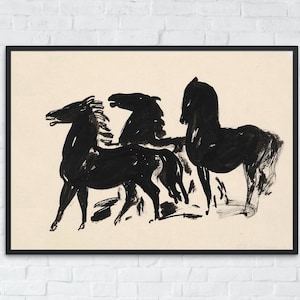 Abstract Horse Printable Art, Vintage Horse Wall Decor, Farmhouse Wall Art, Digital Horse Print, Minimalist Horse Sketch, Vintage Printable