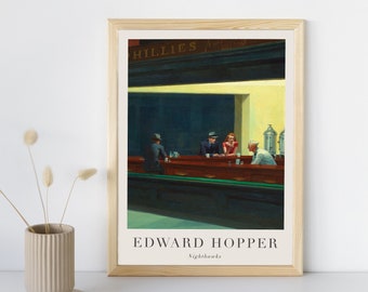 Nighthawks Painting with Text, Edward Hopper, Printable Wall Art Decor, Famous Landscape Print, Classic Fine Art Poster, Instant Download