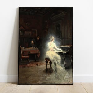 Geist spielt Klavier Kunst, Dark Academia Gothic Vintage Geist Gemälde, printable Download, gruselige Wohnkultur, Geist Wand Kunst Druck