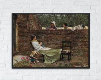 Gossip Painting, John William Waterhouse, Printable Wall Art Decor, Famous Vintage Landscape Print, Classic Fine Art, Instant Download