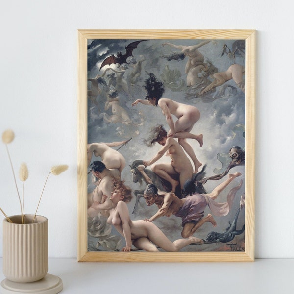 Sketch of Witches Going to their Sabbaths Painting, Luis Ricardo Falero, Printable Wall Art, Portrait Print, Fine Art, Instant Download