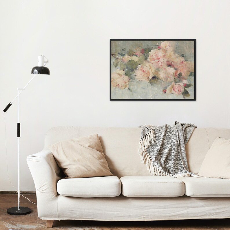 Vintage Flower Painting, French Antique Rose Art Print, Digital Floral