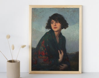 Minimalistyczny wydruk ścienny z kobietą, sztuka piękna w stylu vintage, klasyczny obraz portretu kobiety, antyczne wydruki dekoracyjne na ścianę, do pobrania w wersji cyfrowej