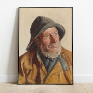 Antique Fisherman Portrait Printable Art, Vintage Coastal Artwork, Nautical Wall Decor, Digital Download, Printable Fisherman Painting Print