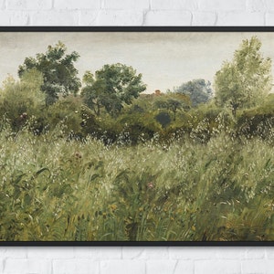 Vintage Wildflower Field Landscape, Printable Wall Art, Country Field Oil Painting, Meadow Wall Decor Print, Fine Art, Instant Download