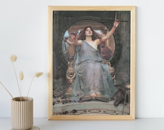 Circe ofreciendo la copa a Ulises, lámina imprimible de John William Waterhouse, retrato famoso, decoración artística, descarga instantánea