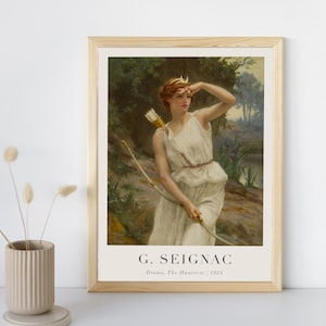 Diana the Huntress Painting with Text, Guillaume Seignac, Printable Wall Art Decor, Famous Portrait Print, Fine Art Poster, Instant Download
