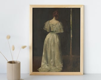 Vintage Woman Oil Painting, Printable Wall Art, Victorian Woman Portrait, Dark Fine Art Poster, Moody Home Decor Print, Instant Download