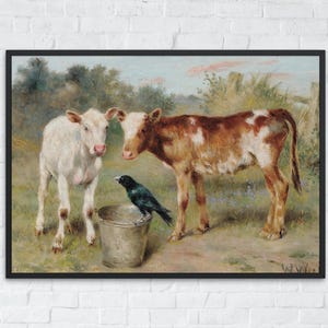Vintage Cow Printable Art, Farmhouse Wall Decor, Country Animal Wall Art, Printable Farmhouse Art, Vintage Farm Decor, Rustic Cow Painting