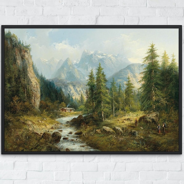 Mountain Landscape Wall Art Print, Rustic Country Forest Fine Art, Vintage and Antique Scenery Prints, Printable Digital Download