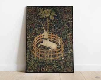 Medieval Unicorn Tapestry Print, Vintage Aesthetic Wall Art, Printable Unicorn Decor, Digital Tapestry Art Download, Unicorn Poster
