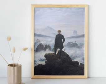Wanderer Above the Sea of Fog Painting, Caspar David Friedrich, Printable Wall Art, Famous Portrait Print, Classic Fine Art Instant Download