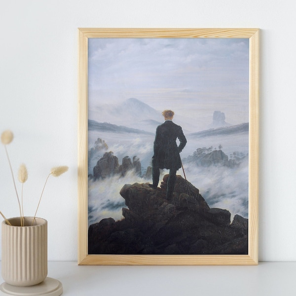 Dipinto Viandante sul mare di nebbia, Caspar David Friedrich, Arte della parete stampabile, Stampa di ritratti famosi, Download istantaneo di belle arti classiche