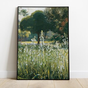 Summer Garden Art Print, Vintage Flower Garden Painting, Antique Printable Art, Cottagecore Wall Decor, Floral Landscape Digital Download
