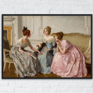 Impressão de parede vintage de mulheres vitorianas, belas artes da Regência, retrato de amizade, pintura clássica, gravuras antigas, download digital para impressão