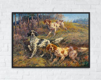 Vintage English Setter Dog Art, Printable Rustic Country Painting, Farmhouse Dog Wall Art, Digital Animal Wall Decor, Instant Download Art