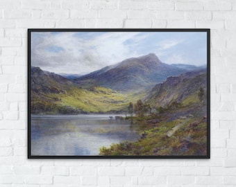 Loch Ness Printable Wall Art, Vintage Scotland Landscape Print, Mountains Lake Painting, Digital Download, Scottish Highlands Art Print