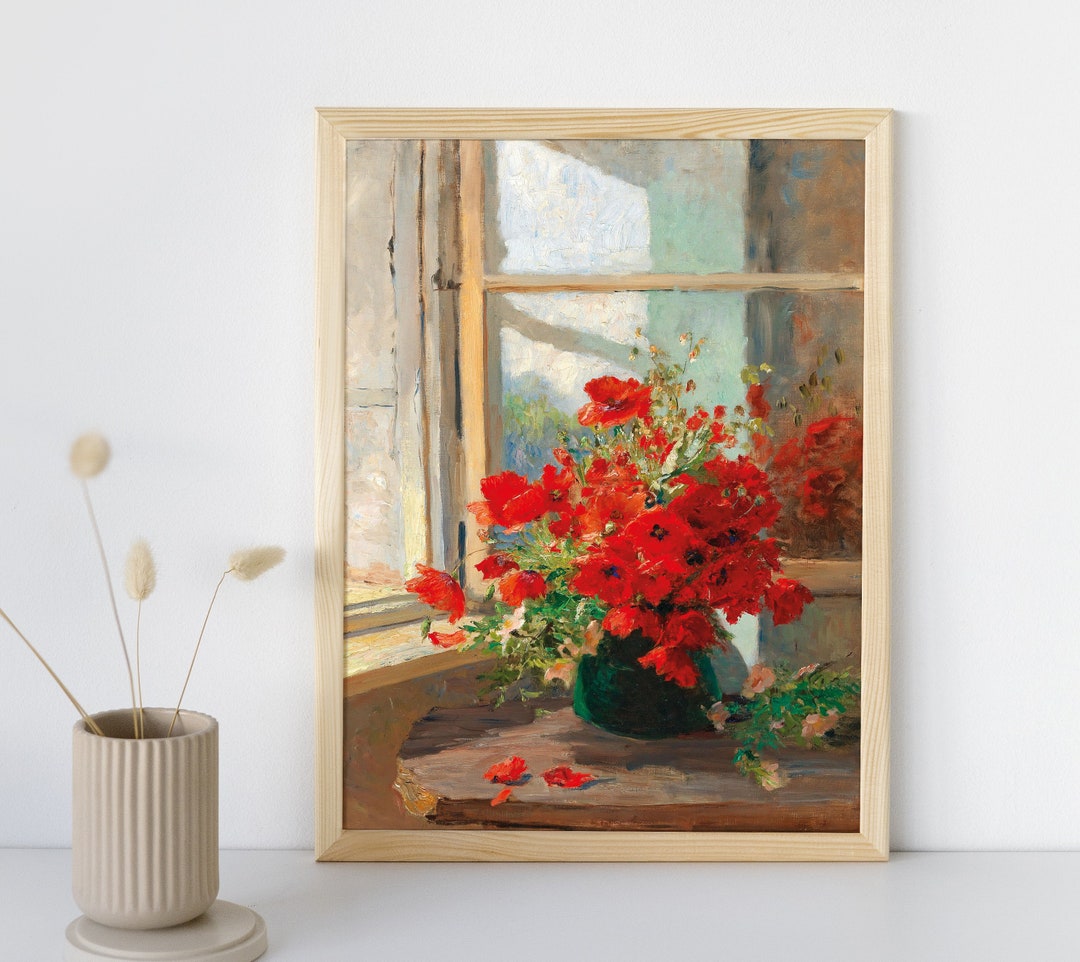Red Poppies Wall Art Print, Vintage Fine Art, Antique Prints, Farmhouse ...