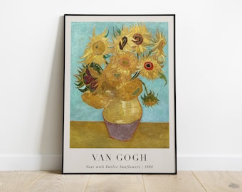 Vase with Twelve Sunflowers Painting, Vincent van Gogh Print, Printable Wall Art, Famous Impressionist Art Poster, Digital Download