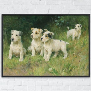 Vintage Puppy Printable Art, Farmhouse Dog Wall Decor, Antique Nursery Art, Rustic Dog Painting, Digital Dog Wall Art, Vintage Animal Poster