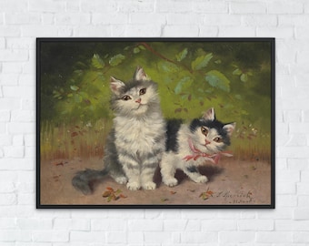 Kittens Vintage Printable Wall Art, Antique Oil Painting, Cute Animal Prints, Funny Cat Decor, Kids Room Ideas Cat Portrait Instant Download
